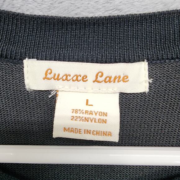 Luxxe Lane Sweater Womens L Black Silver Trim Shrug Cardigan Stretch Knit Formal - Picture 3 of 7